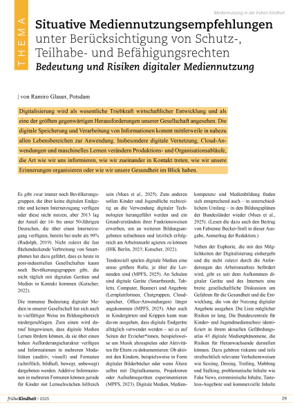 Situative Mediennutzungsempfehlungen unter Berücksichtigung von Schutz-, Teilhabe- und Befähigungsrechten Bedeutung und Risiken digitaler Mediennutzung